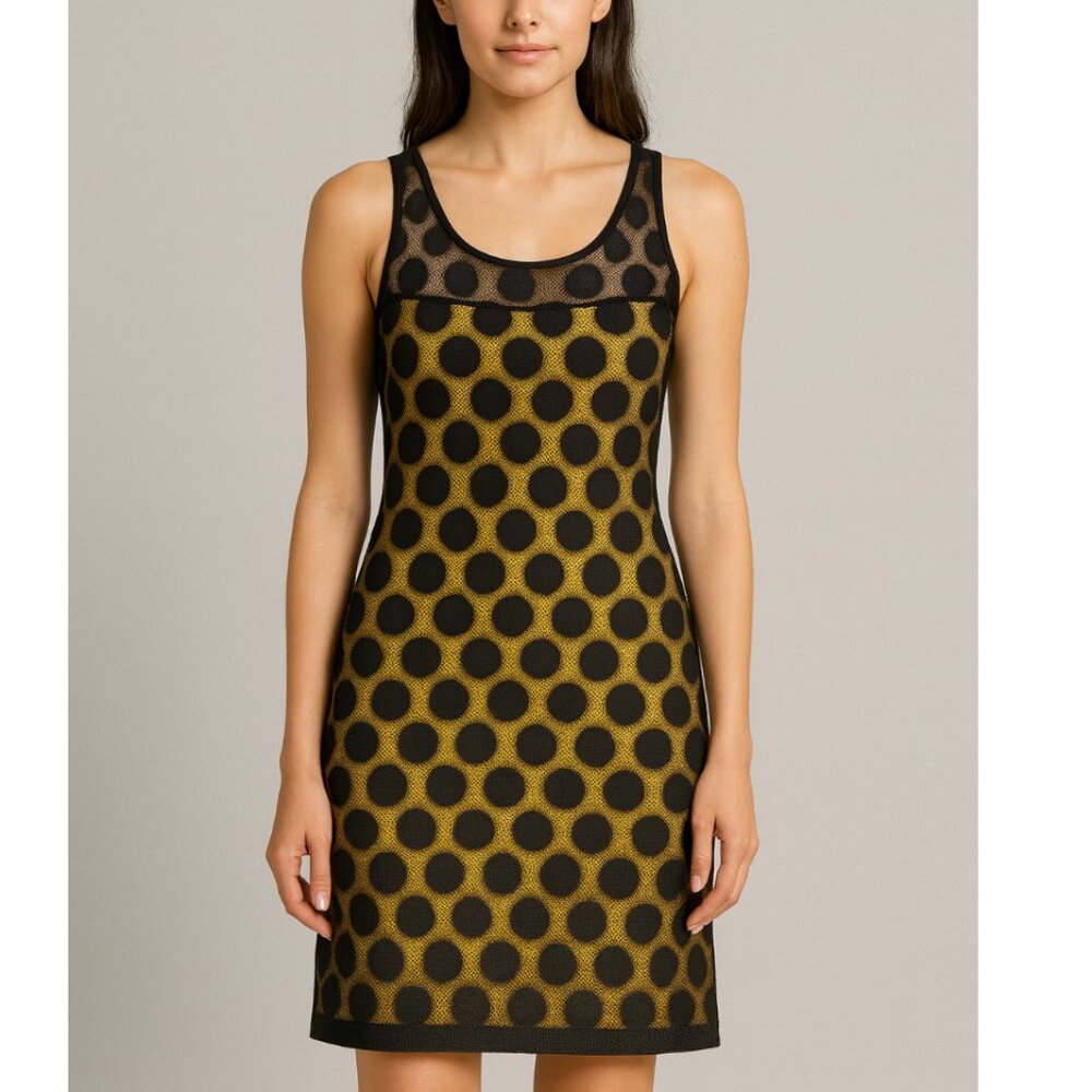 INC INTERNATIONAL CONCEPTS MESH LACE BLACK TRANSPARENT DRESS W YELLOW LINING